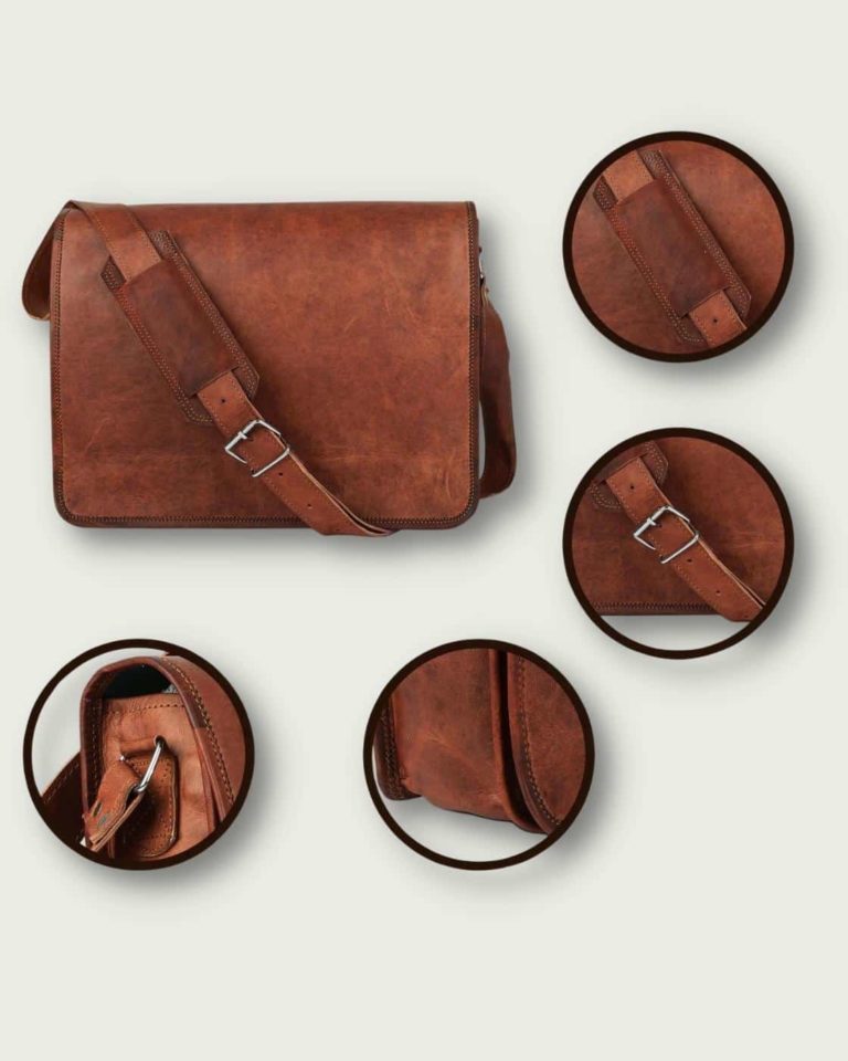 Pánska kožená messenger taška na laptop detaily