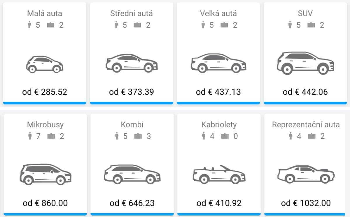 kategória vozidla - ceny